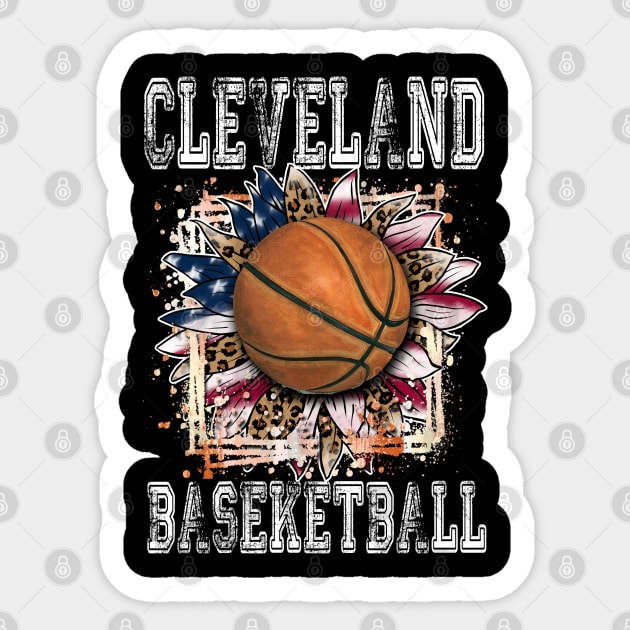 American Flag Personalized Cleveland Proud Name Basketball Sticker by Irwin Bradtke